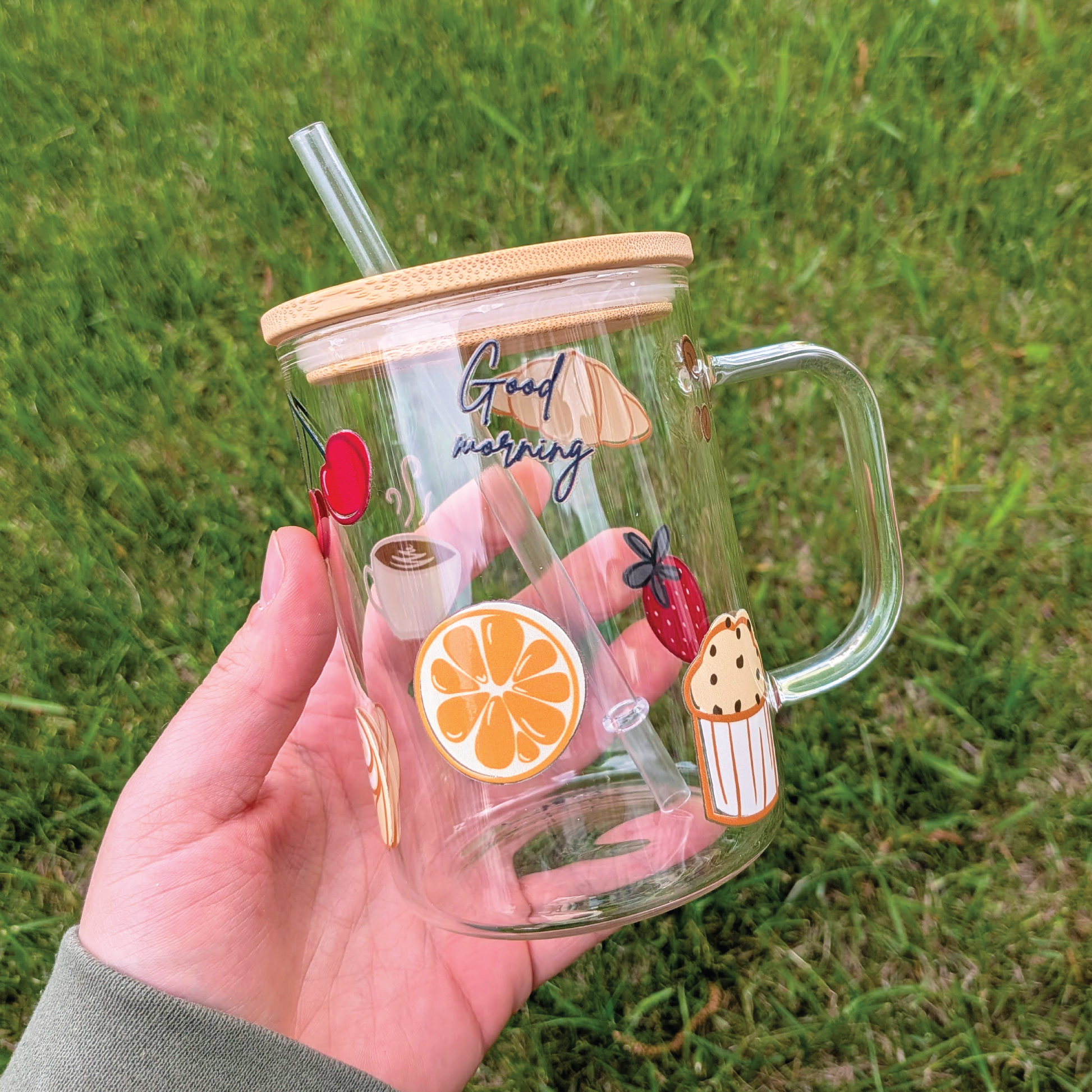 Tasse en vitre 17oz | Myrtille design